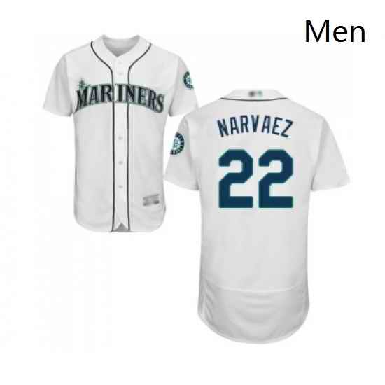 Mens Seattle Mariners 22 Omar Narvaez White Home Flex Base Authentic Collection Baseball Jersey